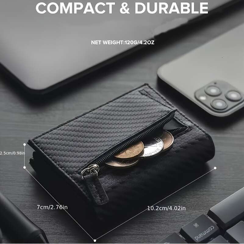 JINXIANGGUO Stylish Pop Up Wallet Black Orange Aluminum Credit Holder Carbon Fiber Microfiber Synthetic Leather Slot RFID Blocking Metal Bank Card Sle
