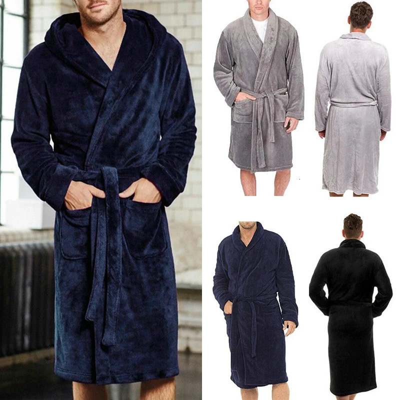 Fashion Men Winter Robes Warm Lengthened Plush Shawl Bathrobe Home Sleepwear Robe Coat 251231