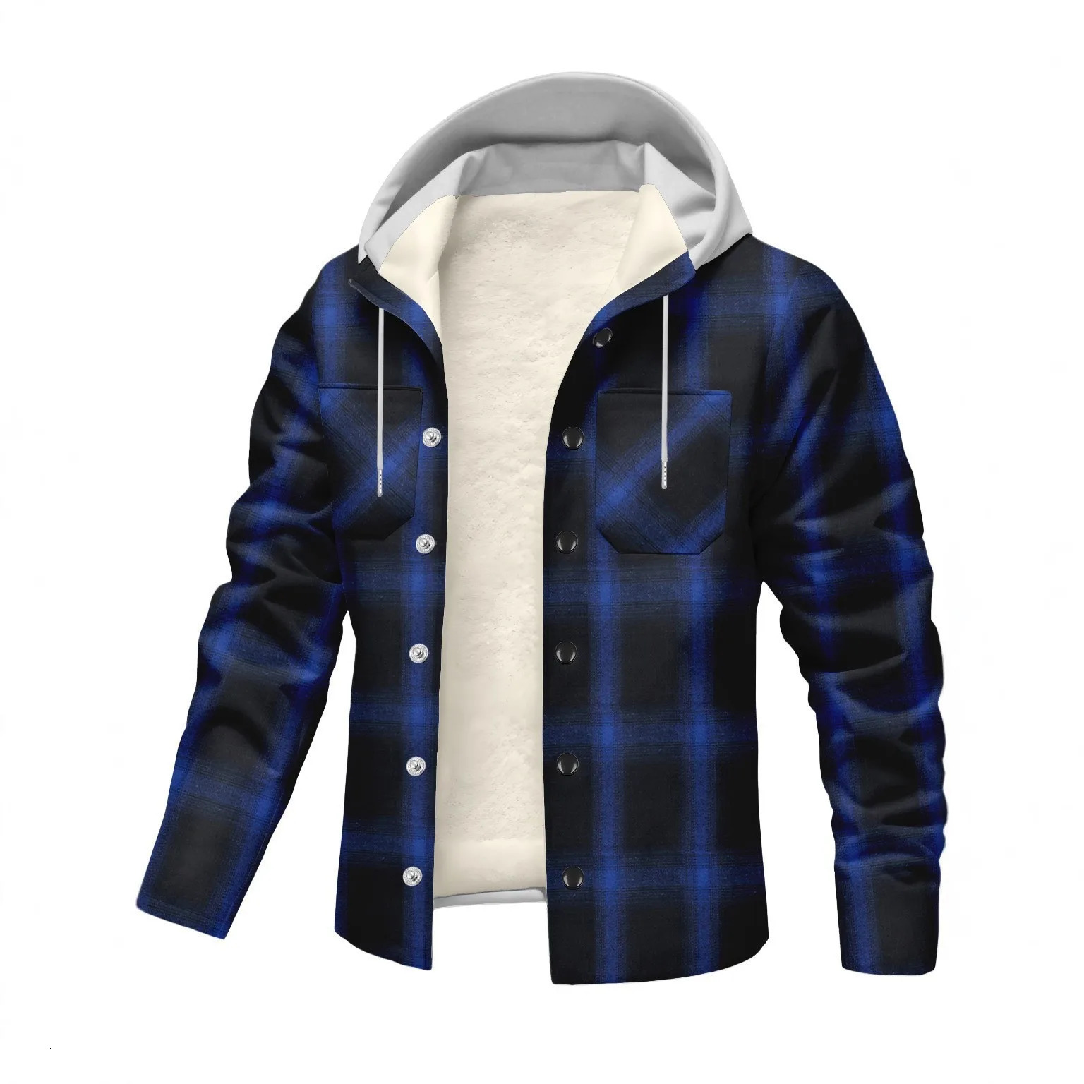 Winter and autumn thickened and warm fleece-lined fashionable trendy daily commuting mens casual hooded checkered shirt 251231 - view 3