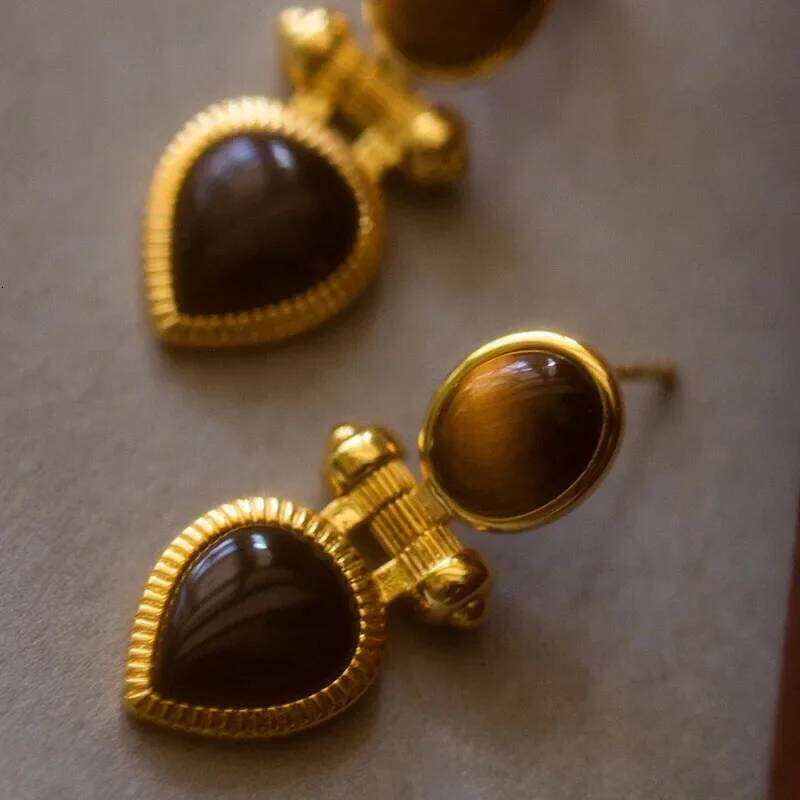 vintage original design Brown cat's eye stone earings water droplet Black agate earrings for women High quality fashion jewelry