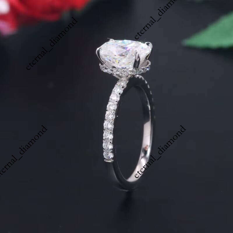 VVS Moissanite Yingma Fashion Engagement with GRA Certificate 2ct Oval Gold Splicing Silicon Stone Ring Hidden Halo