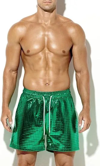 Green Red Blue Colors Fashionable Shiny Leather Shorts for Mens Casual Wear Multi Colors Beach Wear Short Pants Men 251230