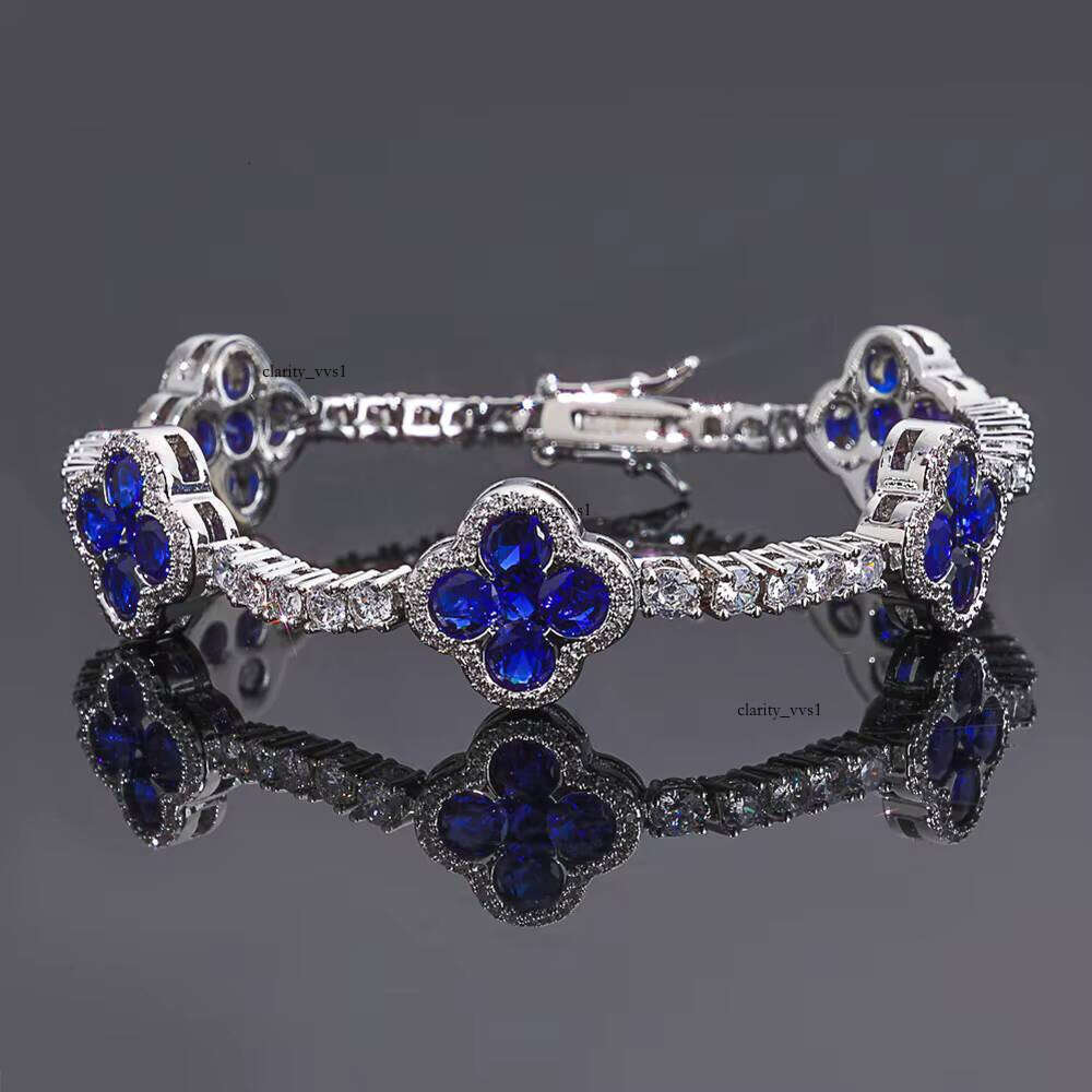 Eskeem Luxury Jewelry Bracelet 925 Sterling Silver VVS Moissanite Blue Clover Fashion Unisex Gift Pass Diamond Test