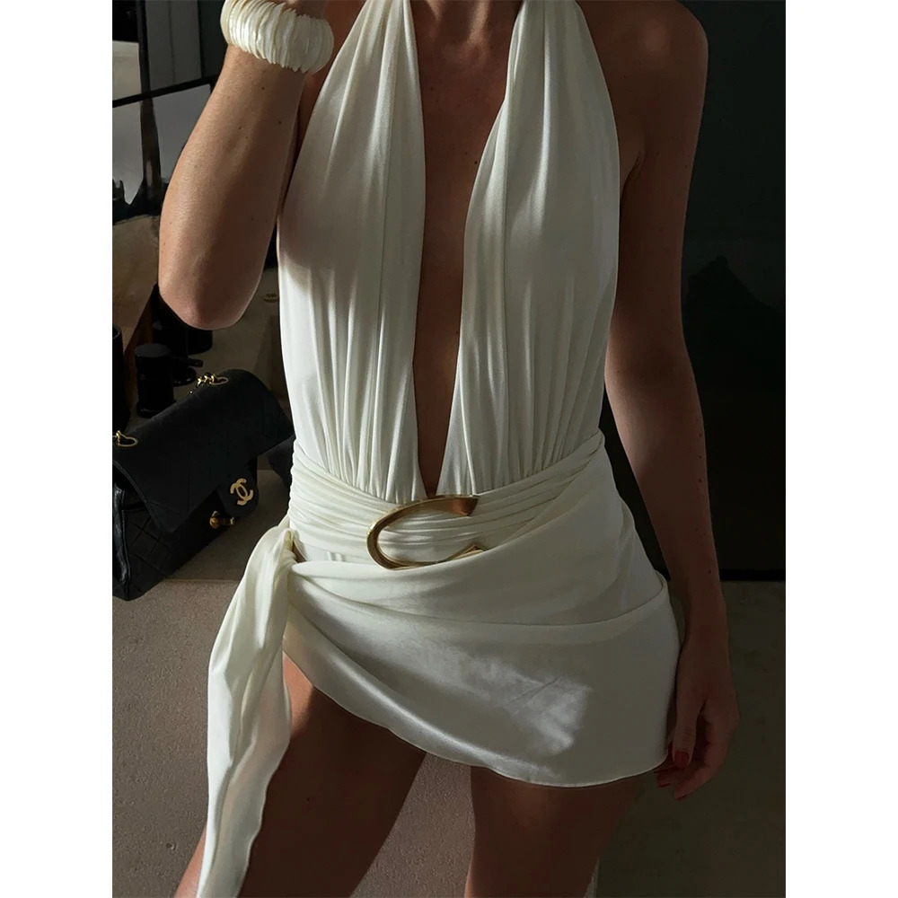 Two Pieces Micro Bikini Sexy Swimsuit Women Halter Swimwear Biquini Female Solid Bodysuit Bathing Suits Sarong Mini Skirt 251231