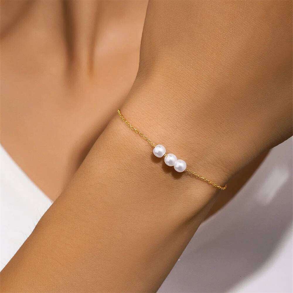 Aide 925 Sterling Silver White Round Pearl Charm Bracelet for Women Foldable 18K Gold Plated Chains Bracelets Fine Jewelry Gifts