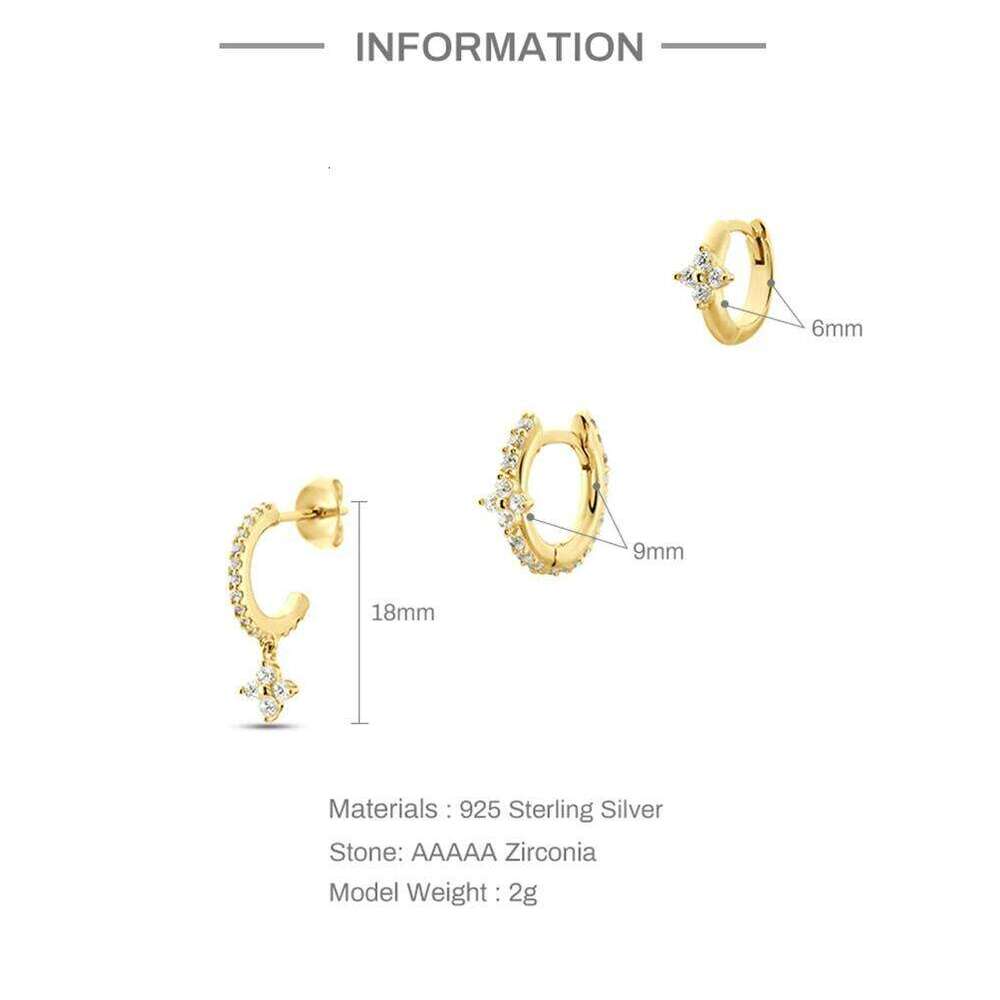 Aide 3PCS Shiny Clearly Zircon 925 Sterling Silver Set For Women 18K Gold Ins Minimalist Earring Fine Jewelry Pendientes