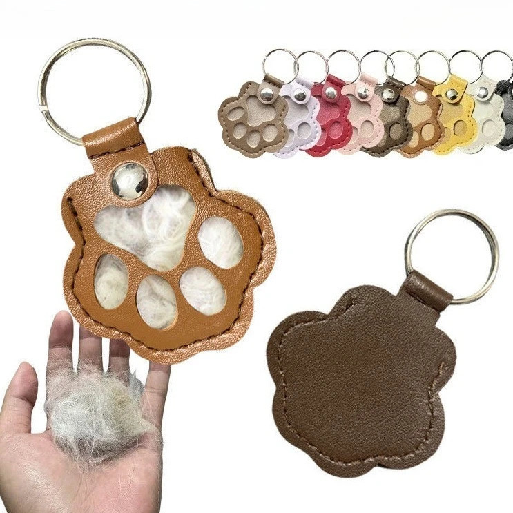 Pet Hair Keepsake Keychain Leather Memorial Locket for Storing Dog Cat Fur Cute Pet Loss Gift Remembrance Key Ring Bag Charm 251230