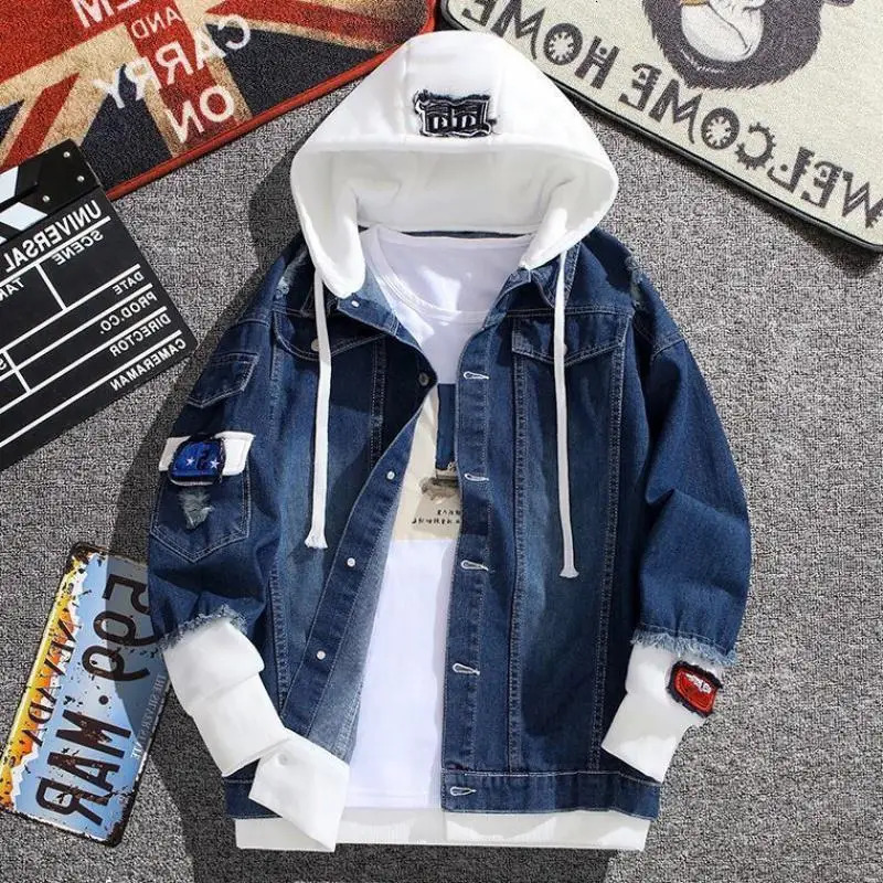 Vintage Denim Jacket Woman Spring Autumn Coat Ripped Hooded Outerwear Windbreaker Basic Coats Boyfriend Female Jeans 251231
