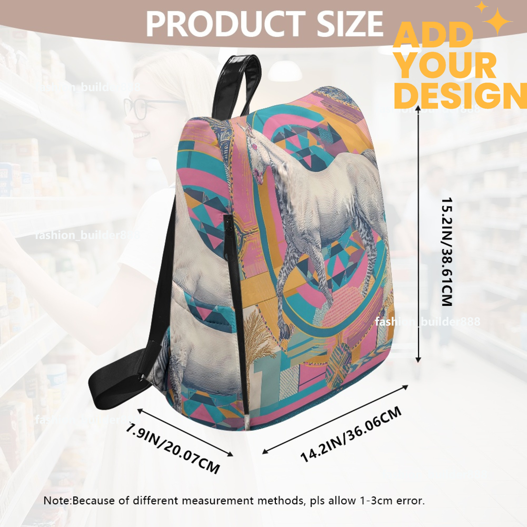 Custom H Designer Fashion Anti Theft Backpack Luxury Horse Pattern Unisex Full Print Backpack Laptop Bag Travel Bag H34