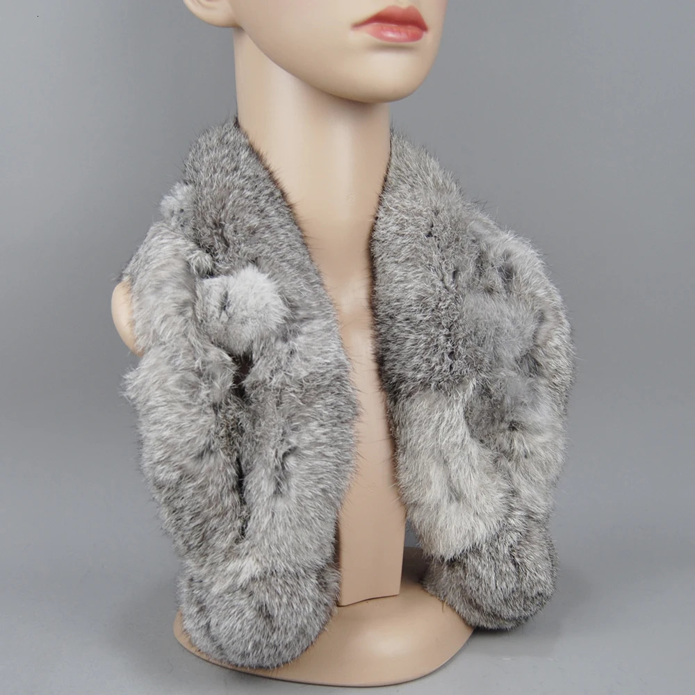 2025 Russian Women Genuine Rabbit Fur Scarf Winter Ladies Warm Real Rabbit Fur Muffler Fluffy Pompoms Natural Fur Scarves 251225