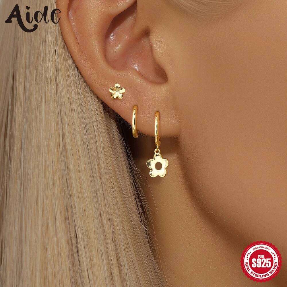 Aide 925 Sterling Delicate Shiny Hollowed Out Flower Earrings for Women DIY Jewelry Star Plata Silver Brincos Pendientes