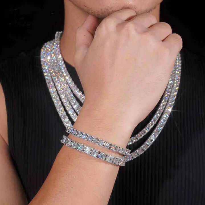 Hot Sale 3Mm 4Mm 5Mm Vvs Pass Diamond Tester Iced Out Chain Tennis Necklace White Gold 925 Sliver Custom Moissanite Tennis Chain