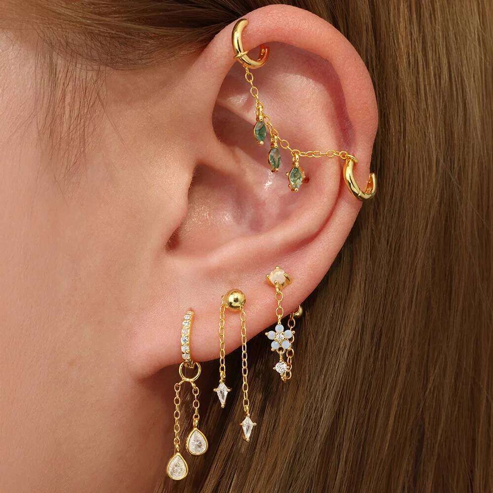 Aide 925 Sterling Silver CZ Dangle Charm for Helix Earlobe Rook Cartilage Agate Chains Earring DIY Piercing Jewelry