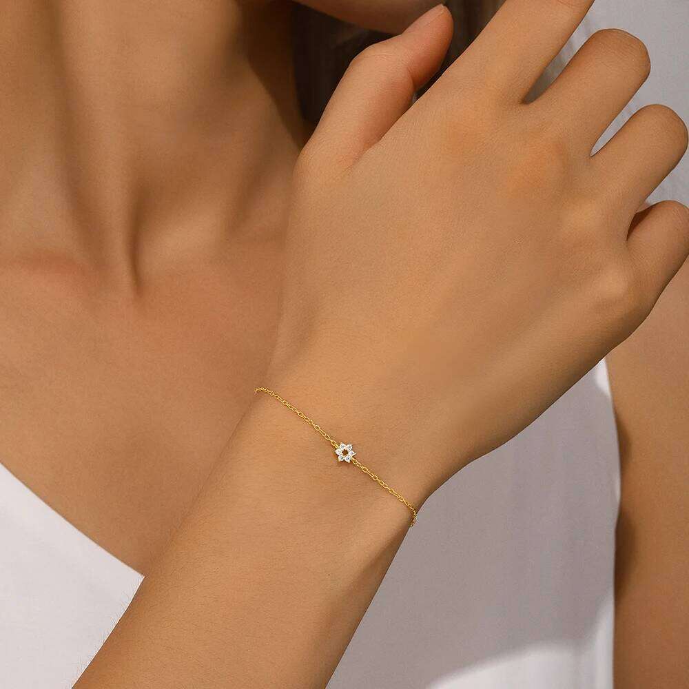 Aide 925 Sterling Silver Four Leaf Clover Star Adjustable Bracelet for Women Girls Vintage Simple Hollow Jewelry Accessories