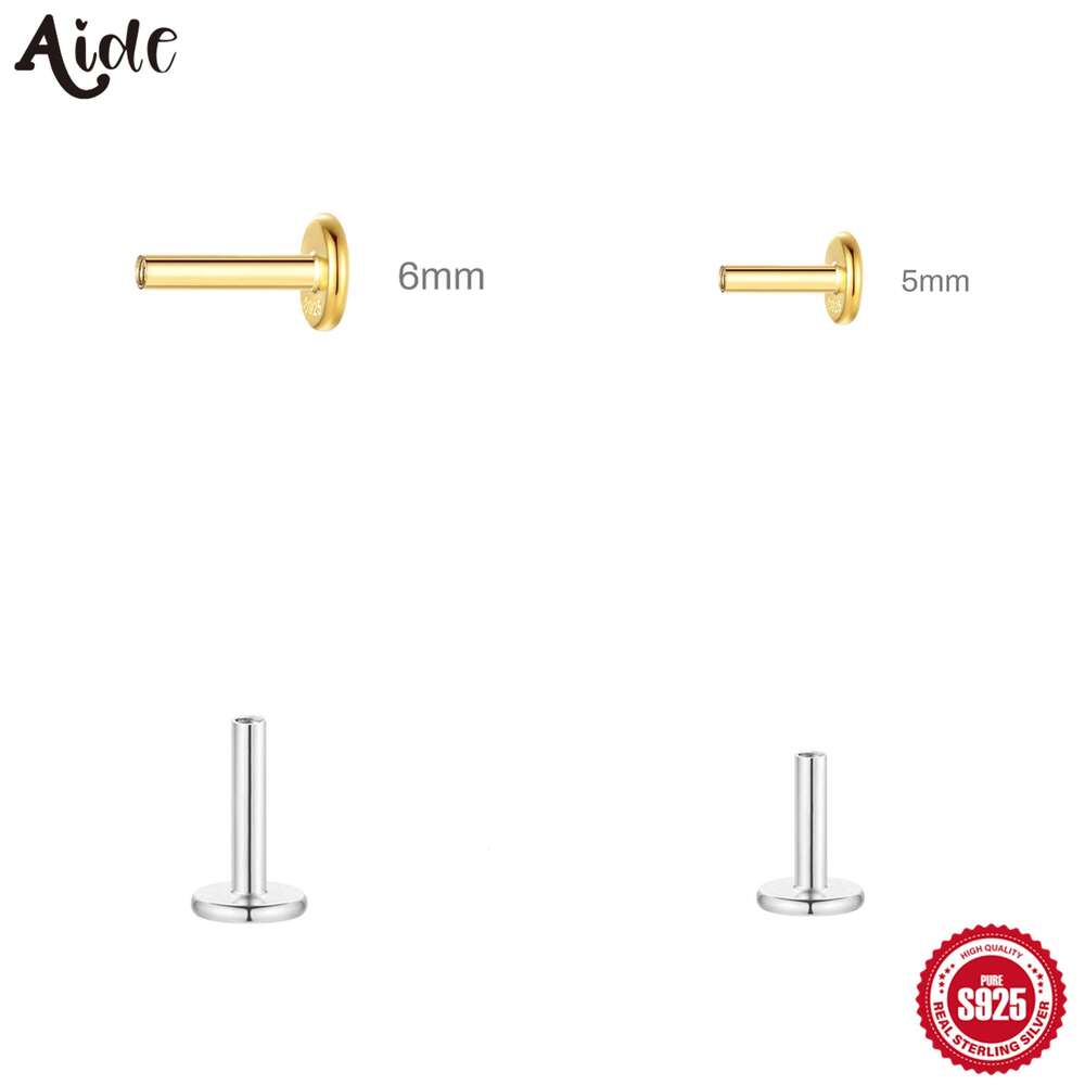 Aide 1 Piece 925 Sterling Silver 16G Internally 1.2mm 5/6mm Length Threaded Flat Back Disc Lip Labret For Piercing Ear Studs