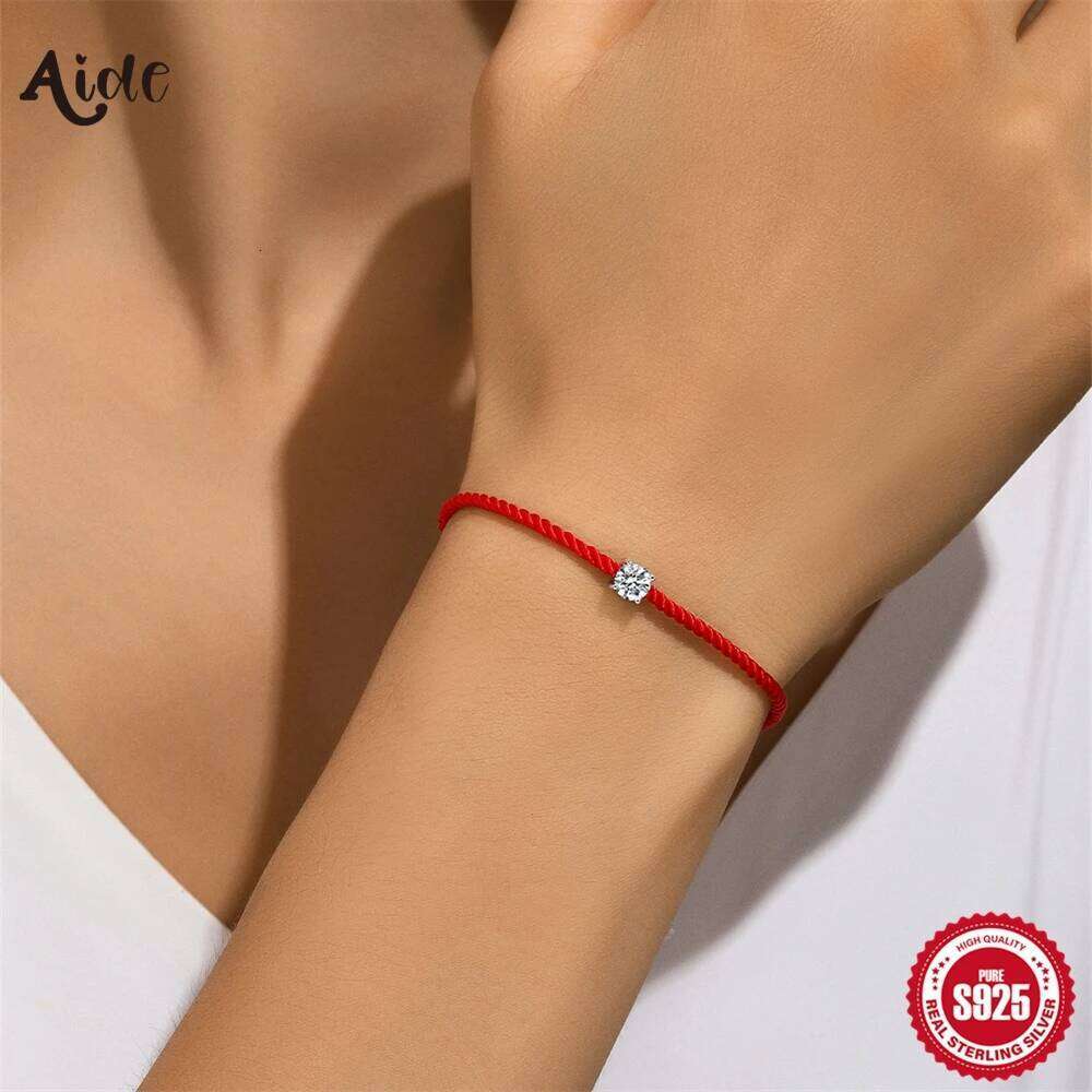 Aide Genuine 925 Sterling Silve Moissanite Bracelet for Women 0.5cm Red Rope Zodiac New Year Lucky Trendy Hand Accessories