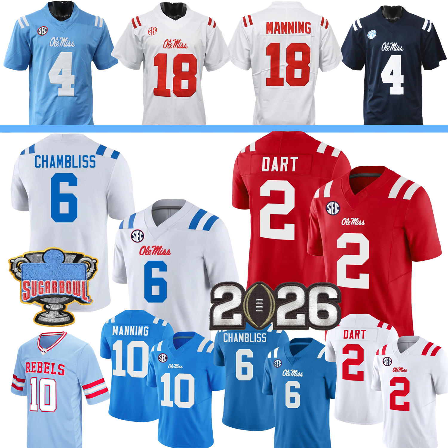 2026 Ole Miss Rebels College Football Jersey Dart Lacy 6 Trinidad Chambliss Luke Hasz Austin Simmons Suntarine Perkins Jaxson Wallace III Harris Metcalf Braxton