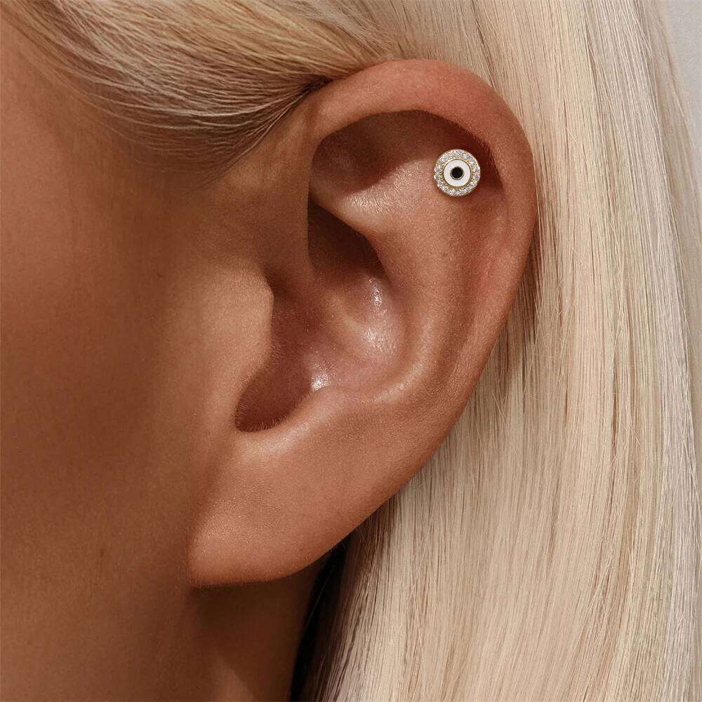 Aide 1PC Mini Cute Zircon 925 Sterling Silver Piercing Earring For Women Ins Geometric Eyes CZ Stud Earrings Fine Jewelry