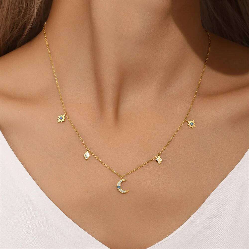 Aide 925 Sterling Silver Exquisite Water-Drop Shape Zircon Necklace For Women Trendy Link Chain Charms Stackable Fine Jewelry