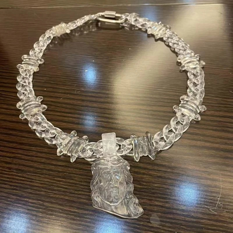 HXBF Clear Acrylic Pendant Necklace Rock Party Jewelry Fashion Male Jewelry Acrylic Texture Present for Fashion Enthusiasts 251230