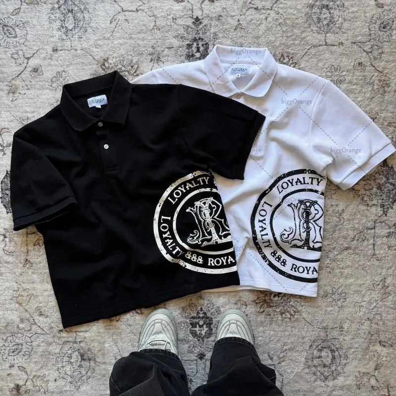 High Street Retro Y2K Harajuku Streetwear Men Hip-hop Punk Trendy Classic Polo Shirt Gothic Casual Loose Lapel Top 251230