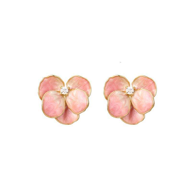 Fashion Enamel Oil Drop Iris Earrings High-end Luxury Exquisite Flower Studs Elegant Sweet Versatile Ear Jewelry