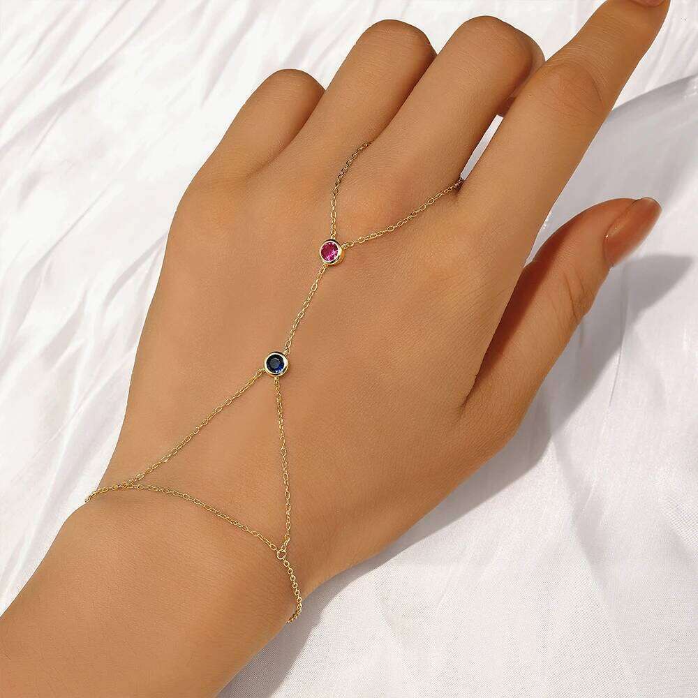 Aide Quality 925 Sterling Silver Gold Color Micro Pave CZ Station Charm Chain Bracelet With Ring Fashion Wrist Jewelry For Women