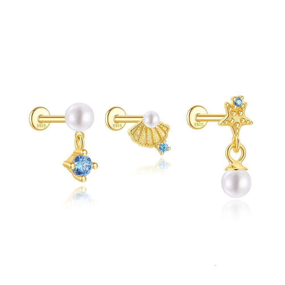 Aide 3pcs 925 Silver Ocean Shells Starfish Pearl Elements Stud Earrings Cute And Unique Party Favors Earring Set Fine Jewelry