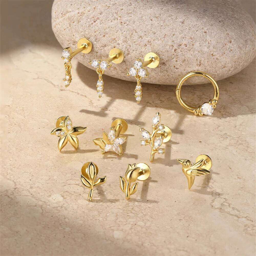Aide 1Piece 925 Sterling Silver Hummingbird Flat Back Piercing Earrings For Women Ear Bone Studs Jewelry Gift