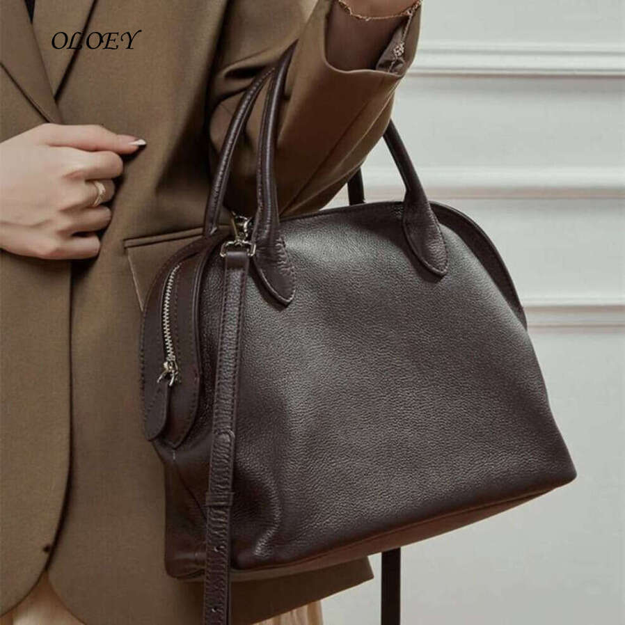 Oloey Burminsa Cowhide Genuine Leather Large Shell Tote Handbags For Women 2025 Luxury Office Ladies Shoulder Crossbody Bags Noble temperament bag