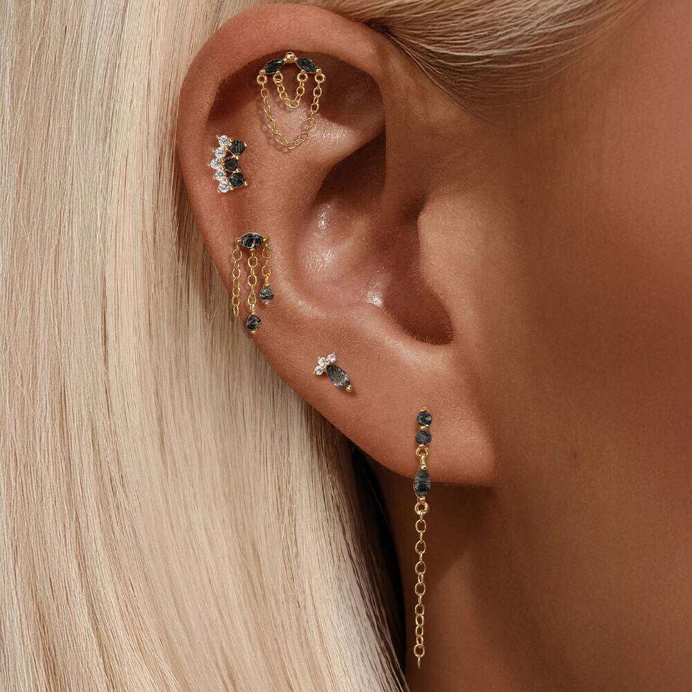 Aide 925 Sterling Silver Colors Crystal Pendant Stud Earring For Women Y2K Handmake Flat Back Gold Color Body Piercing