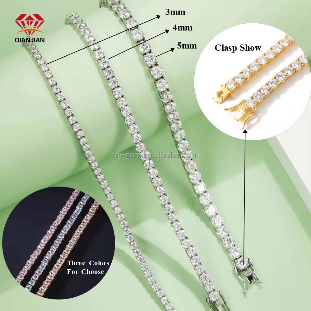 In Stock Iced Out Moissanite Fashion Style 2mm-5mm High Quality VVS Moissanite 925 Silver Tennis Bracelet Chain GRA Certificate