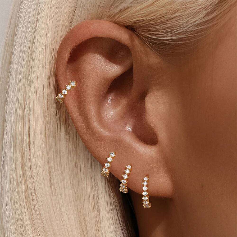 Aide 1 Piece S925 Sterling Silver Zircon Hoop Earrings Multi Size 6/8/10mm Crystal Cartilage Hoops for Women Fashion Jewelry