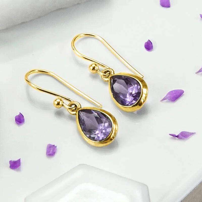 Huitan Waterdrop Purple CZ Dangle Earrings Women Wedding Engagement Aesthetic Accessory for Lady Anniversary Gift Trendy Jewelry
