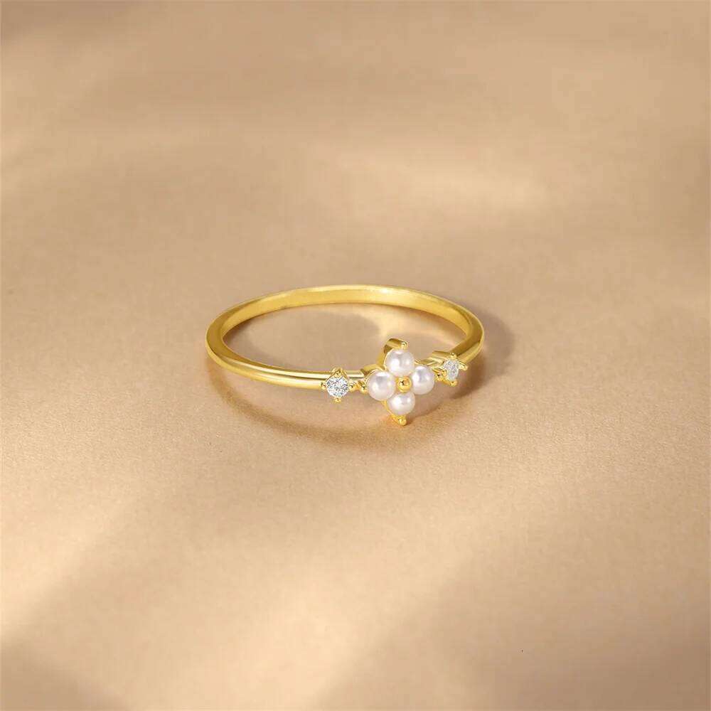 Aide 925 Sterling Silver Simple Clear Zircon Band for Women Stackable Finger Opening Rings Fine Jewelry Adjustable Pearl Ring