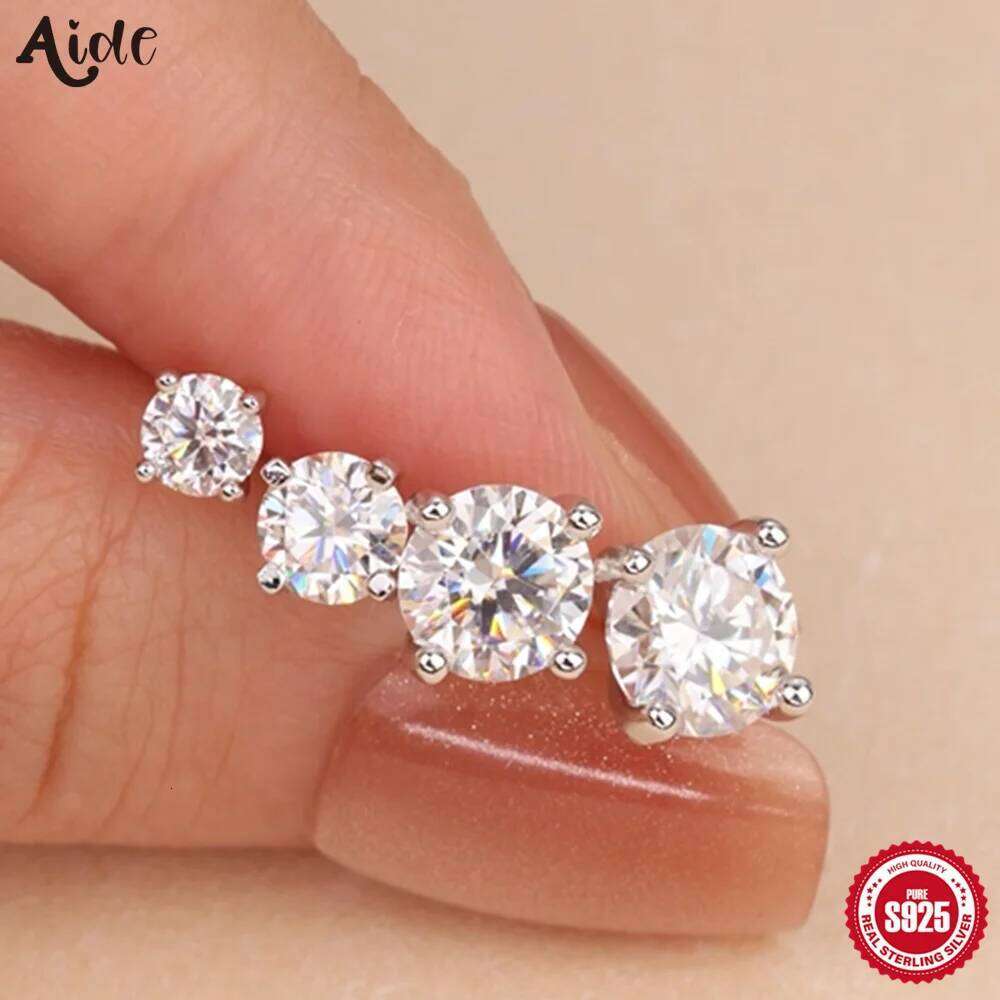 Aide 2/3/4/5/6/6.5/7mm D Color Moissanite Flat Screw Earrings for Women Men 925 Silver Four Clawed Diamond Piercing Stud