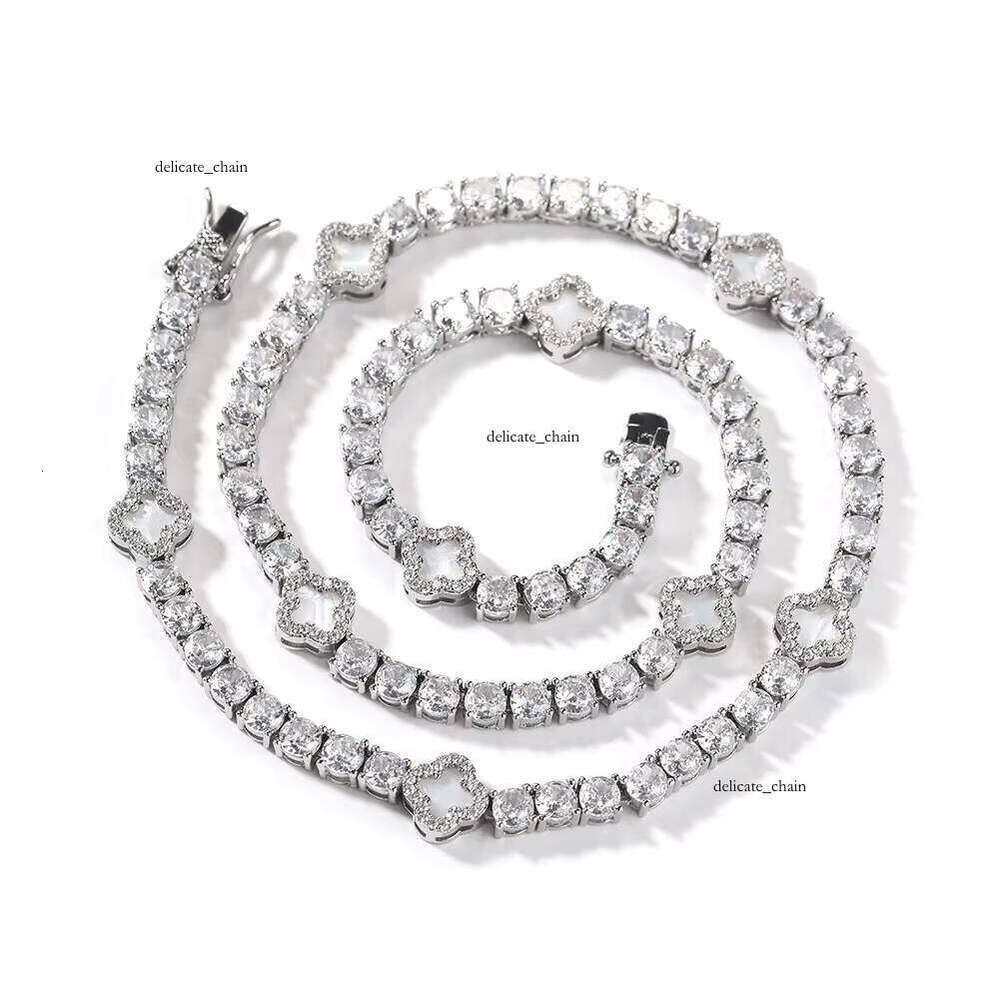 VVS Moissanite Hot-Selling New Brass 4mm Iced Straight Pull Elegant Black Four-Leaf Clover Tennis Chain Necklace Fashion Women's Jewelry