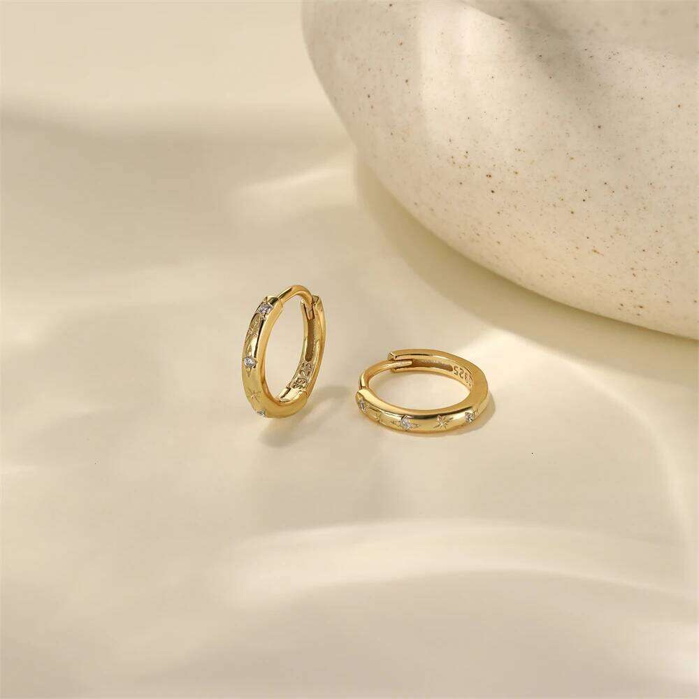 Aide 925 Sterling Silver 9mm Hoop for Women Fine Zircon Star Round Circle Earrings Fashion Party Jewelry Accessories