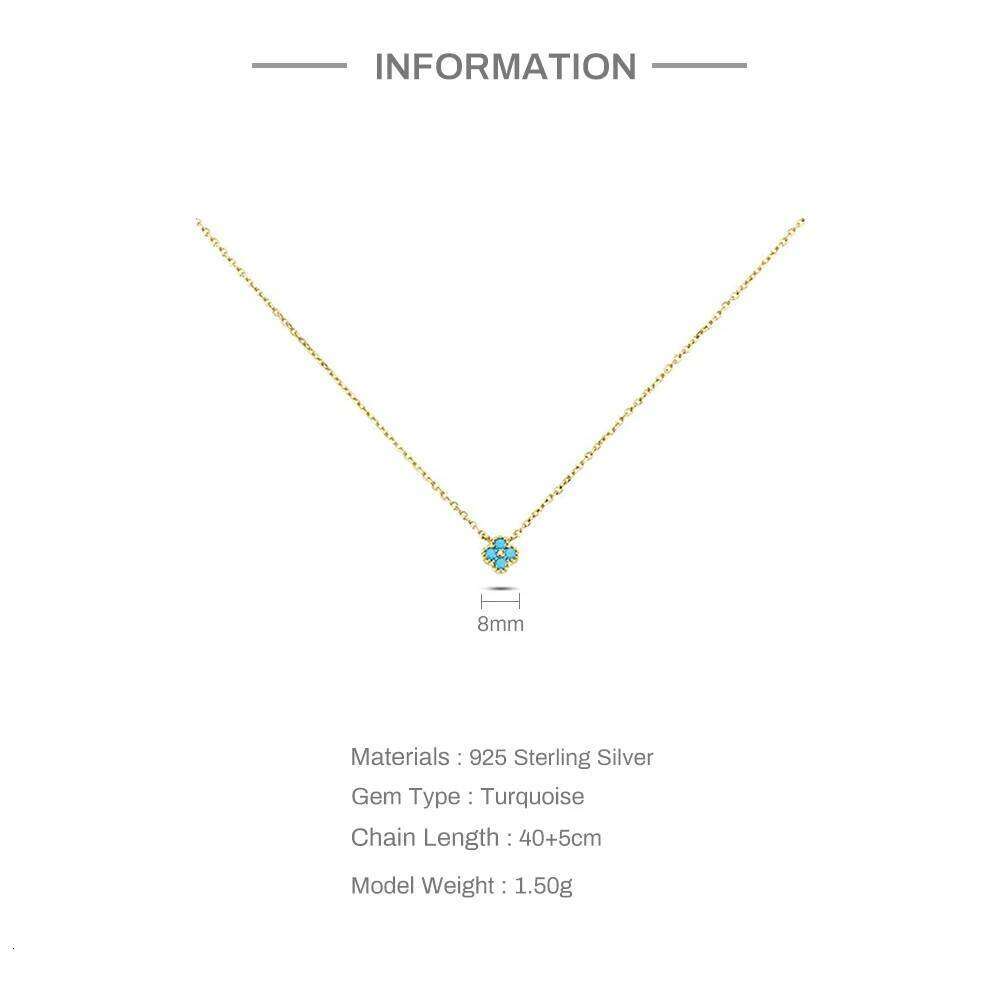 Aide Blue Four Petals Turquoise Pendant Clavicle Chain 925 Sterling Silver Necklace For Women 18K Gold Fine Jewelry Wedding Gift