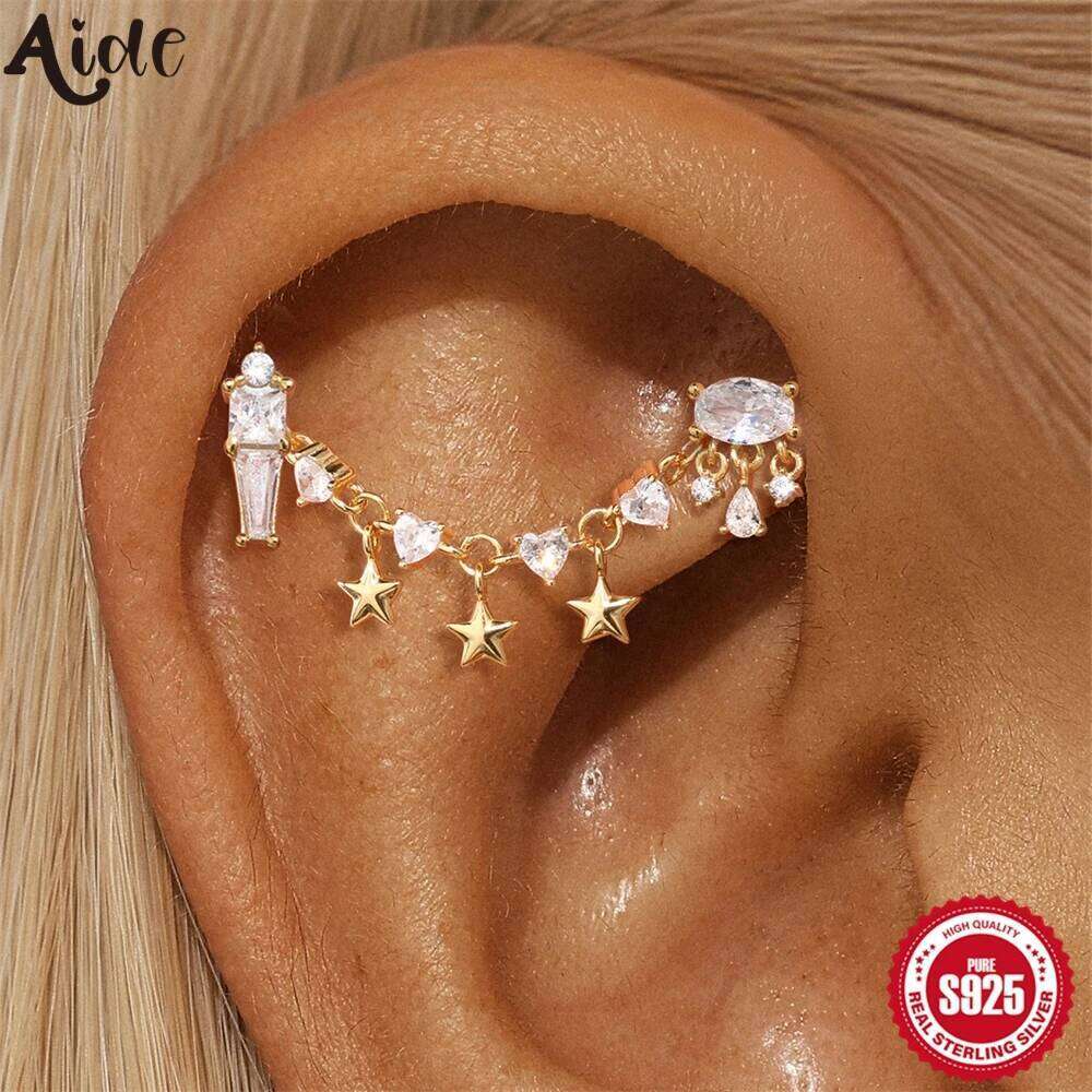Aide 925 Sterling Silver Women Single Gold Zircon Crown European and American Flat Head Threaded Piercing Earring Gifts 1piece