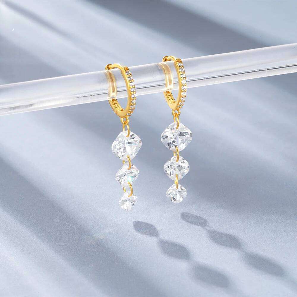 Aide 925 Sterling Silver Hoop Chain Zircon Pendant Earrings For Women Round Huggies Earring Wedding Jewelry Pendientes