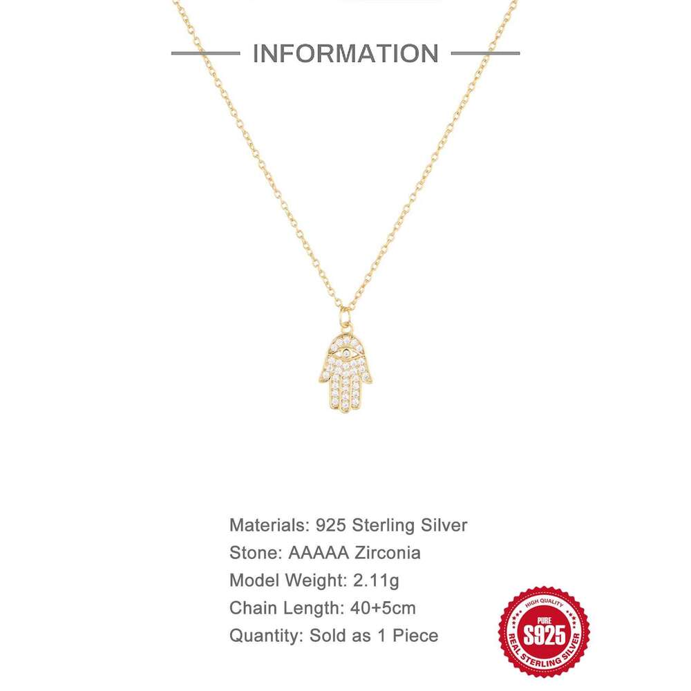 Aide 925 Sterling Silver Punk Bling Ice Out Hamsa Hand for Men Women Gift Fatima Zircon Palm Pendants Necklace Jewelry