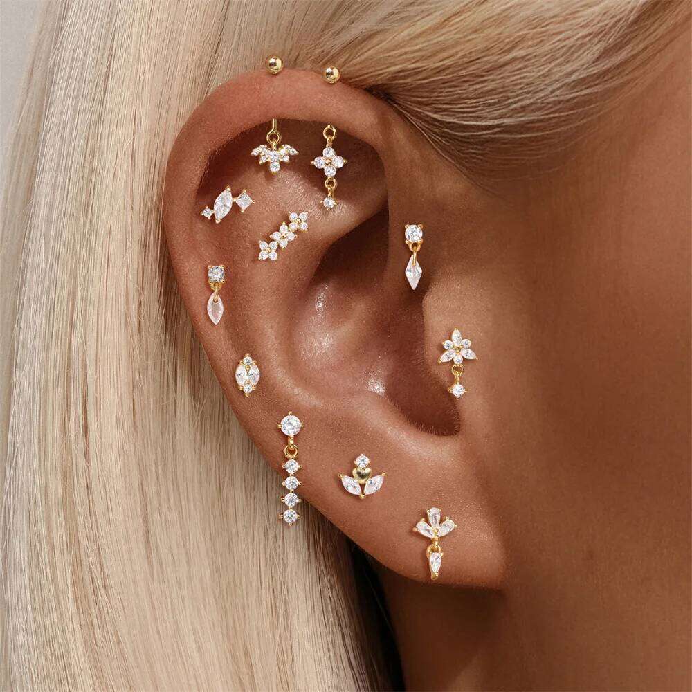 Aide 1piece 925 Sterling Silver Screw Bead Piercing Stud Earrings for Women Nose Navel Nail Ear Studs DIY y2K Fine Jewelry