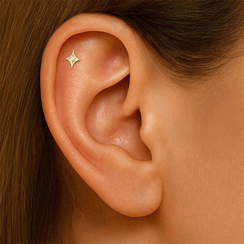 Aide 1PC 925 Sterling Silver Clean Zircon Crown Tassel Puncture Thread Flat Earring For Women Ins Cartilage Ear Studs Jewelry