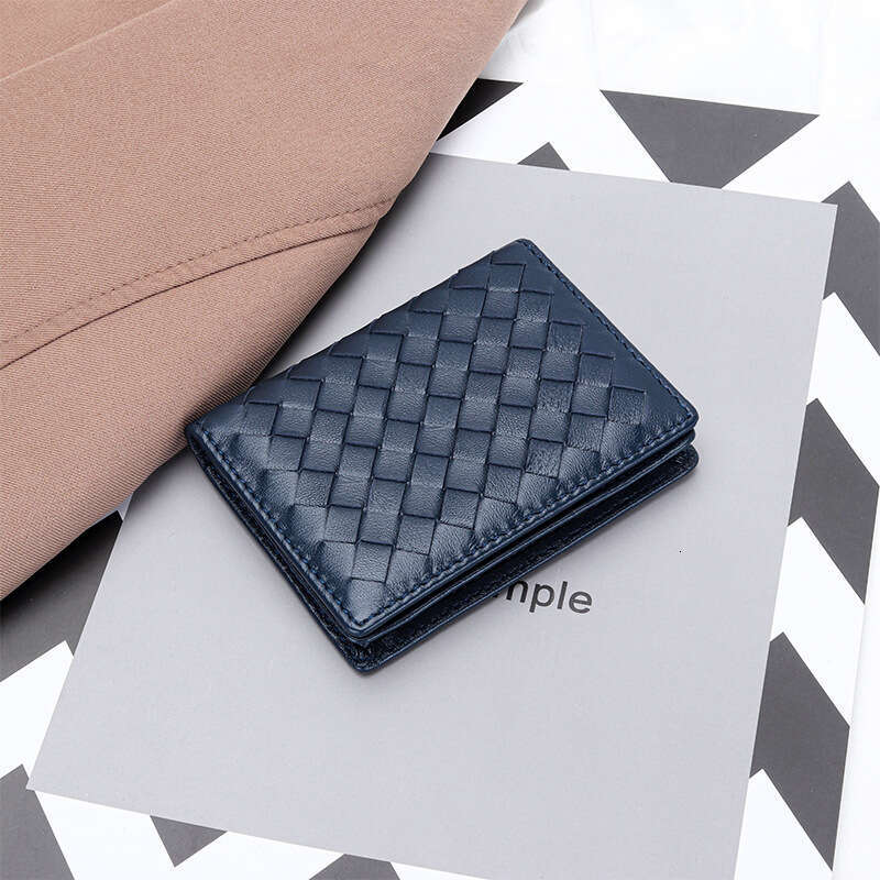 Wholesale Sheepskin Woven New Business Holder Women Genuine Leather Multi-Function Bag Men Card Clip Simple Coin Purse