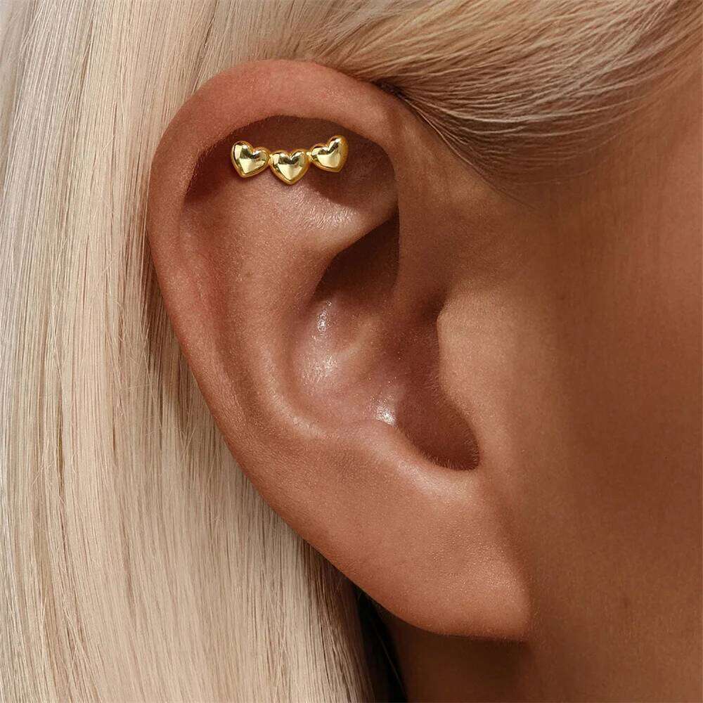 Aide 925 Silver Helix Cartilage Piercing Earrings For Women 18K Gold Color Heart Exquisite Ear Bone Studs Fine Jewel Accessories
