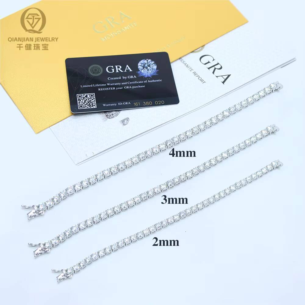 In Stock Iced Out Moissanite Fashion Style 2mm-5mm High Quality VVS Moissanite 925 Silver Tennis Bracelet Chain GRA Certificate