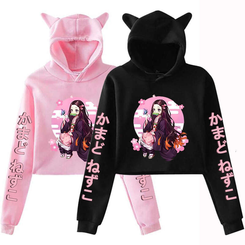 Pullover Hoodie Printed Sweatshirt New Anime Demon Slayer Douzi Printed Cat Ear Women S Fashion Street Style Short Hoodie