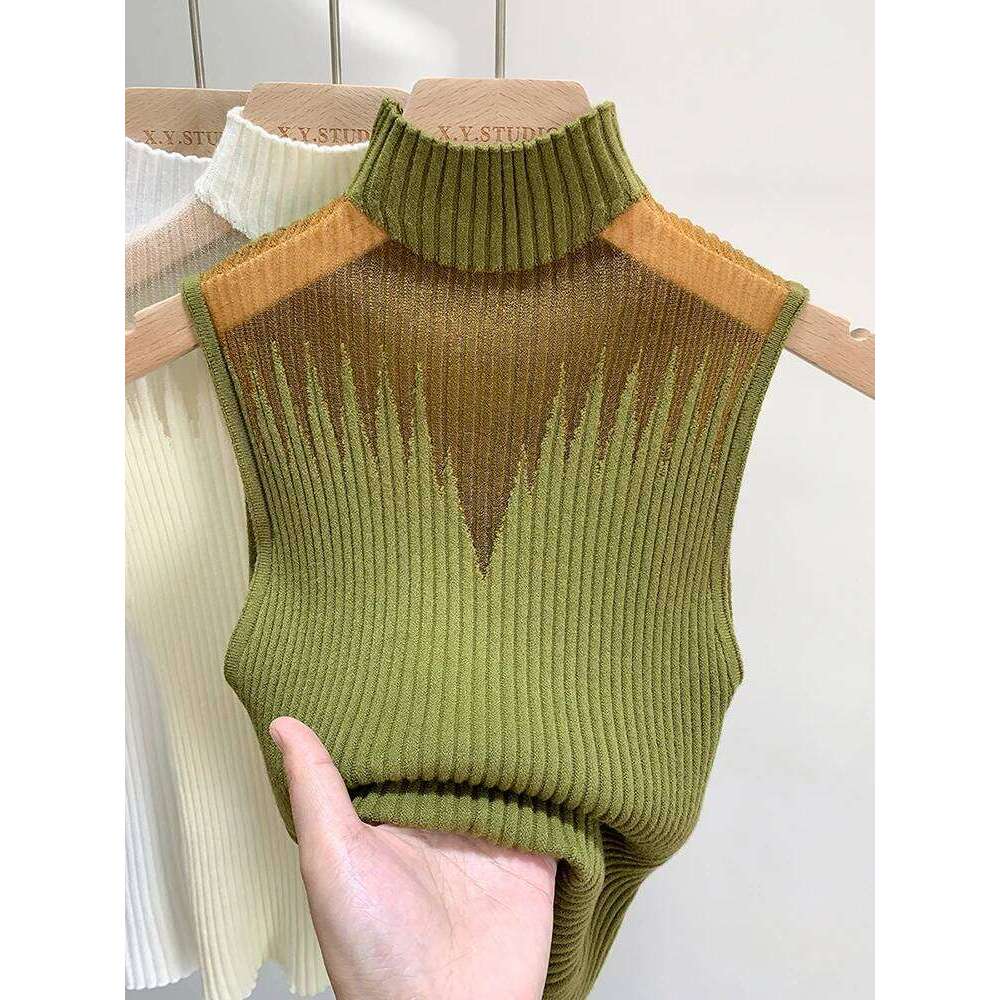 Mesh Knitted Women Y2K Tank Half Neck Vest Female Sleeveless Sweater Chic Cut Out Streetwear Solid Skinny Tube Top