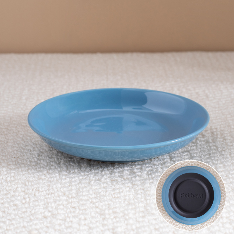 H2103 Ceramic cat food plate - silicone non-slip fishbone cat paw print